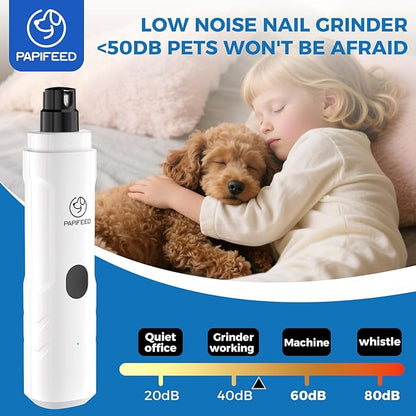 PAPIFFEED Dog Nail Clippers & Dog Nail Grinder, Quiet 3-Speed Electric Dog Nail Trimmers with Dual LED Light, Rechargeable Pet Nail File for Small Medium Large Dogs & Cats (White)