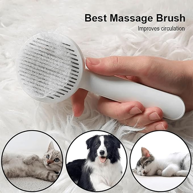Cat Grooming Brush Slicker Brush for Pet Self Cleaning Hair Removal with Stainless Steel Needles Shedding & De-Matting Tool Hair Remover for Pet Dogs Cats (White)