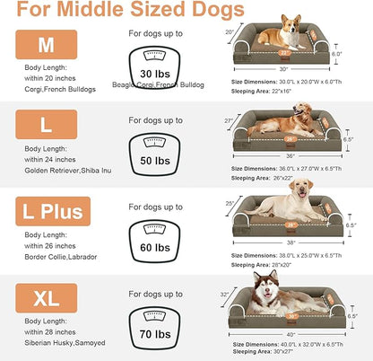 Large Dog Bed Orthopedic Washable: Beds Bolster XL Bed Large Big Dogs Egg Crate Foam Couch Sofa Waterproof with Removable Cover - Brown