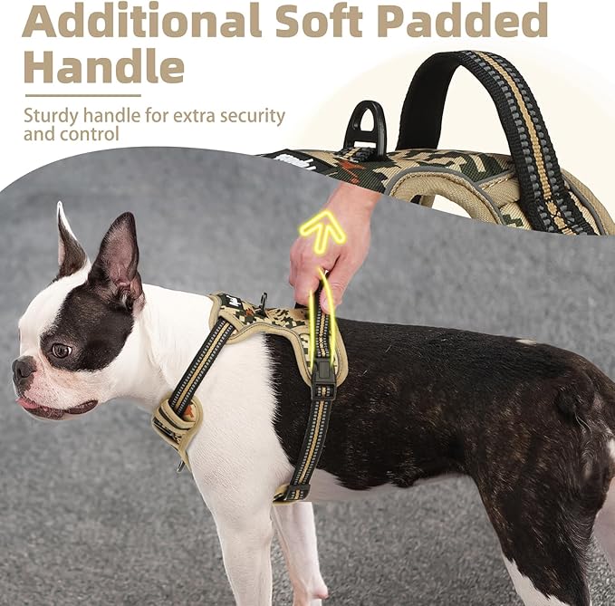 PUPTECK No Pull Tactical Dog Harness for Large, Adjustable Reflective Dog Harness with Handle Easy Control, Comfortable Soft Padded Pet Vest Harness for Large Dogs, Camouflage L