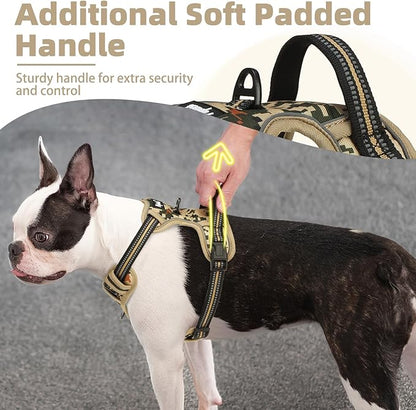 PUPTECK No Pull Tactical Dog Harness for Large, Adjustable Reflective Dog Harness with Handle Easy Control, Comfortable Soft Padded Pet Vest Harness for Large Dogs, Camouflage L