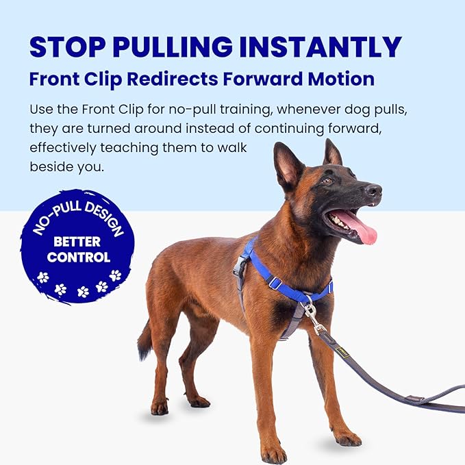 Freedom No Pull Dog Harness for Large Dogs, Front Clip, Easy Walker, Anti Pull with Two Stainless D-Rings, Comfortable, Sewn-in Instructions Tags for Easy Use (Blue, XXL)
