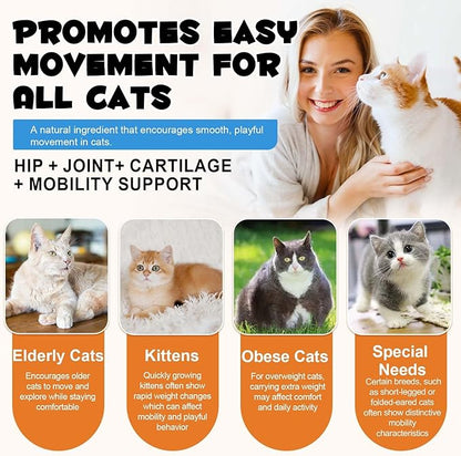 Ruduwu Hip & Joint Bites for Cats - Chicken Flavored Glucosamine Joint Supplement for Cats - Cat Joint Supplement for HIPS & Joints, Cat Arthritis Pain Relief, with Green Lipped Mussel, 7.4 oz
