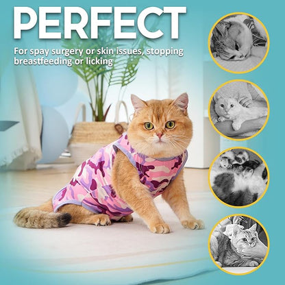 Avont Cat Recovery Suit - Kitten Onesie for Cats After Surgery, Cone of Shame Alternative Surgical Spay Suit for Female Cat, Post-Surgery or Skin Diseases Protection -Purplecamo(M)