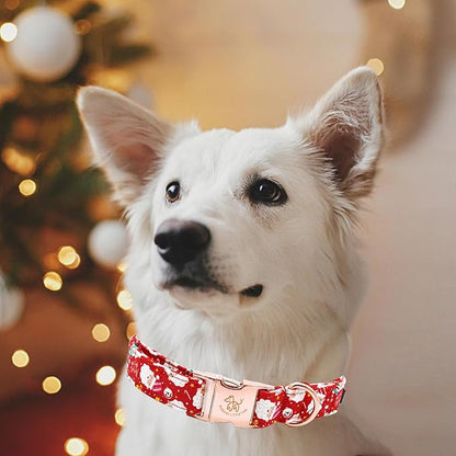 Elegant little tail Christmas Dog Collar, Red Santa Claus Print Pet Collar Dog Durable Cute Dog Collars Winter Holiday Male or Female Pet Gift Adjustable Dog Collar for X-Small Puppy