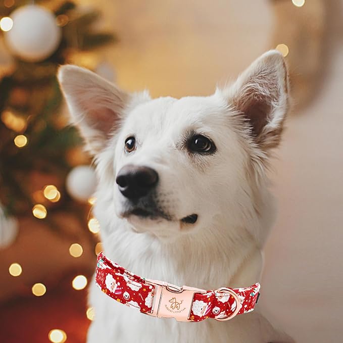Elegant little tail Christmas Dog Collar, Red Santa Claus Print Pet Collar Dog Durable Cute Dog Collars Winter Holiday Male or Female Pet Gift Adjustable Dog Collar for Medium Dogs