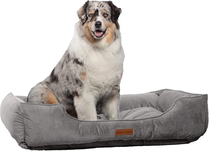 Modern Threads Luxury Dog Bed - Comfortable Tufted Velvet Cushion for Small to Large Dogs - Machine Washable - Durable & Cute Sleep Space for Pets - Pamper Your Pet with Cozy Beds - Charcoal