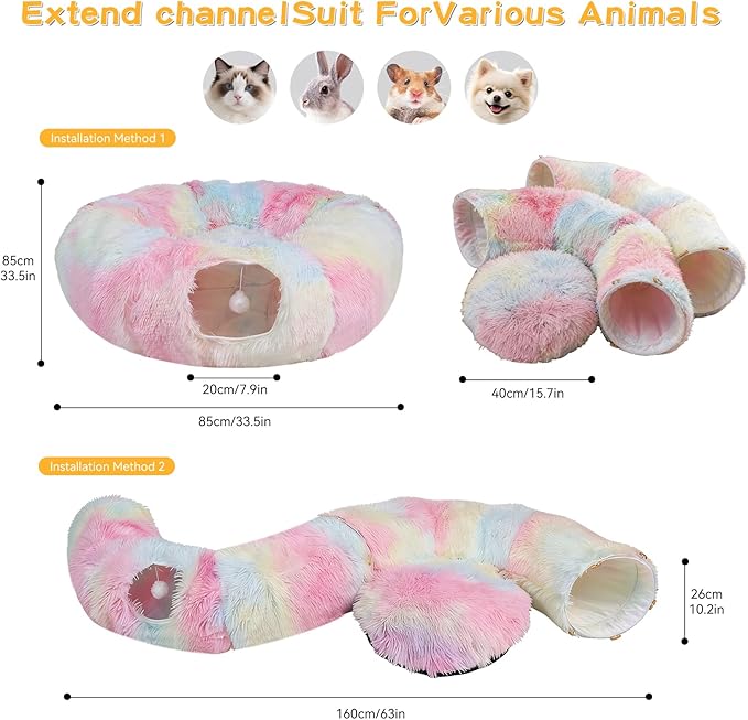 Cat Tunnel with Cat Bed for Indoor Cats, Under Christmas Tree Soft Plush Peekaboo Cat Cave Donut Tunnel, Multifunctional Playground Toys Hideplace for Kittens, Rabbit, Ferret