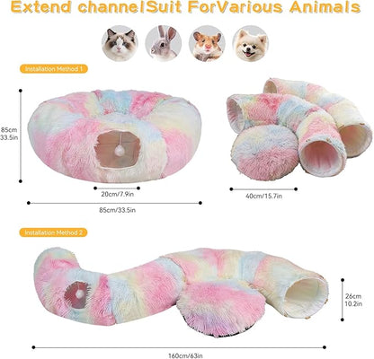 Cat Tunnel with Cat Bed for Indoor Cats, Under Christmas Tree Soft Plush Peekaboo Cat Cave Donut Tunnel, Multifunctional Playground Toys Hideplace for Kittens, Rabbit, Ferret