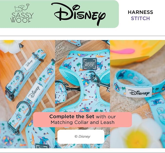 Sassy Woof Dog Adjustable Harness - Disney Stitch - L, Breathable Mesh, No Pull Design with Two D-Rings, Patented Design, Ideal for Large Dogs - Officially Licensed