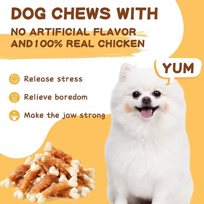 PAWUP Chicken Wrapped Puppy Chew Bones, Digestible Soft-Core Dental Chews, Real Chicken, Gentle Teething Treats for Small & Medium Dogs, 12.5 oz