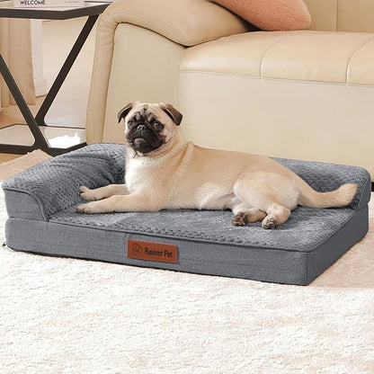 Rainmr Orthopedic Dog Bed for Small and Medium Dogs, Memory Foam Pet Bed with Washable Removable Cover, Nonskid Bottom, Waterproof, for Indoor, Outdoor, Crate ＆ Car Use, 30x20x6 Inches, Dark Grey