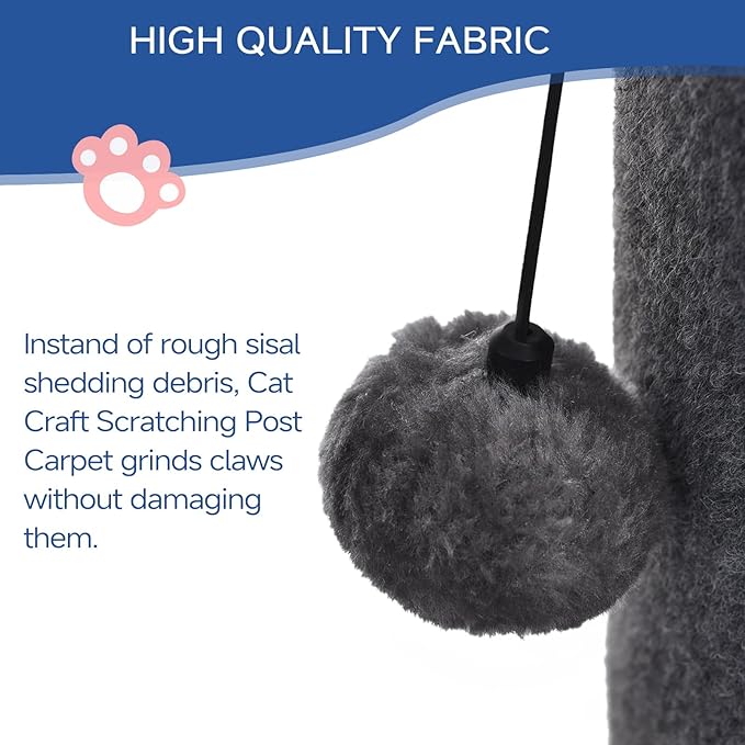 Cat Craft Cat Scratching Post Carpet Scratching Post 41" for Indoor Cats, Tall Cat Scratch Post, Carpet Cat Scratcher with Replaceable Toys, Sturdy Base, Large, Gray