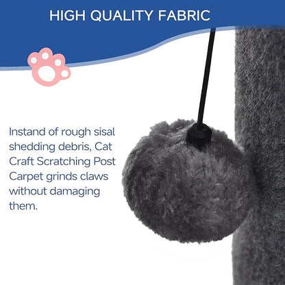 Cat Craft Cat Scratching Post Carpet Scratching Post 41" for Indoor Cats, Tall Cat Scratch Post, Carpet Cat Scratcher with Replaceable Toys, Sturdy Base, Large, Gray