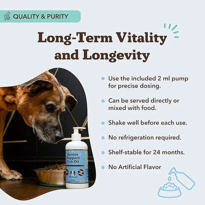 Natural Dog Company Omega 3 Fish Oil for Senior Dogs Supplement – Support Mobility, Skin, Coat, Heart & Brain, with Turmeric, Salmon & Fish Oil for Aging Dogs, Liquid Canine Supplement, 16oz