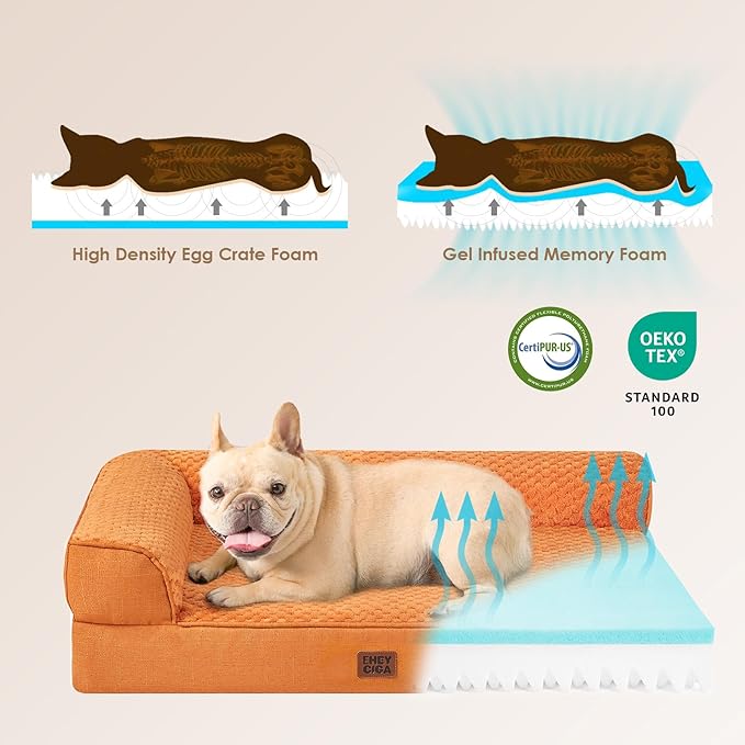 EHEYCIGA XL Dog Bed Memory Foam for Crate, Extra Large Dog Bed Orthopedic with Washable Removable Cover, Waterproof Pet Sofa Couch XLarge Size Dogs, 41x27x6.5, Pumpkin