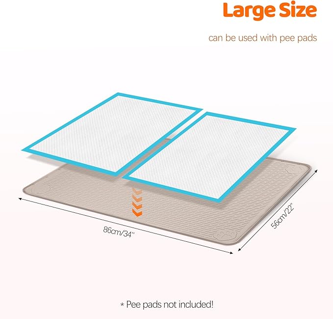 Pee Pads for Dogs, 34" x 22" Extra Large Reusable Silicone Mat, Washable Puppy Training Pads for Potty Training, Non-Slip, Leak-Proof, Indoor Floor Protection (Khaki)