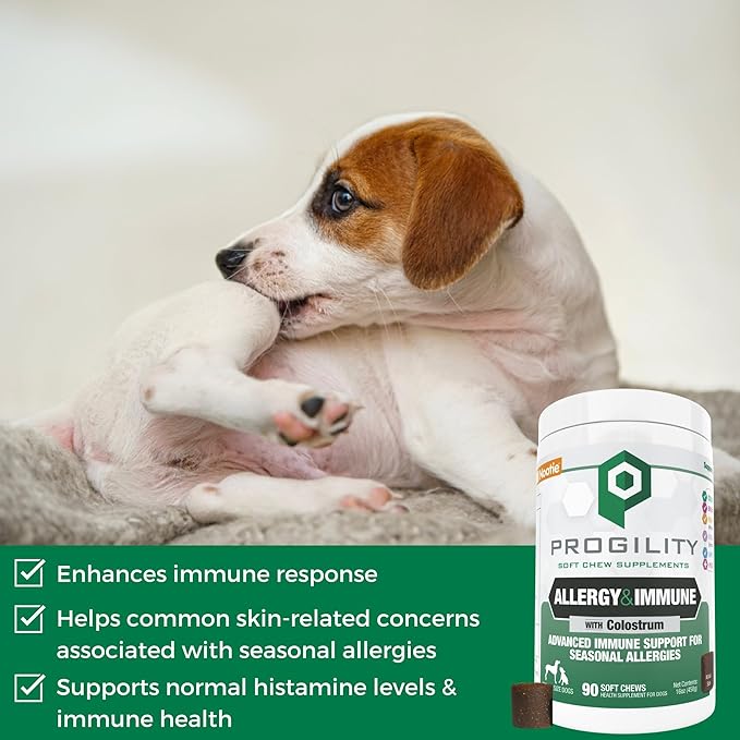 Progility Allergy & Immune Supplement for Dogs – Advanced Daily Immune System & Seasonal Allergy Support with Probiotics, Soft Chews (90 Count)