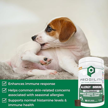Progility Allergy & Immune Supplement for Dogs – Advanced Daily Immune System & Seasonal Allergy Support with Probiotics, Soft Chews (90 Count)