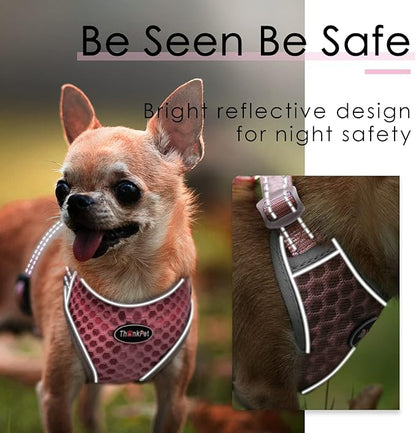 ThinkPet Reflective Breathable Soft Air Mesh No Pull Puppy Choke Free Over Head Vest Harness for Puppy Small Medium Dogs and Cats Pink Medium