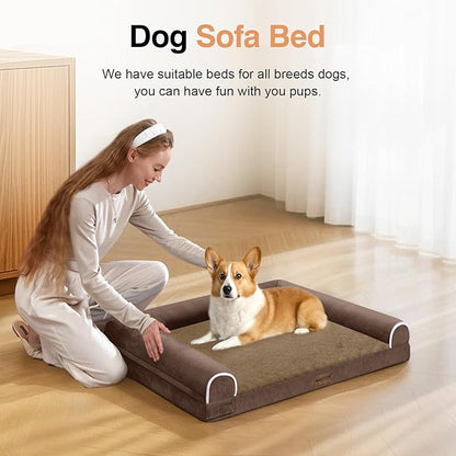 Medium Large Dog Bed Orthopedic Washable: Beds Bolster Medium Large Sized Dog Bed Egg Crate Foam Couch Sofa Waterproof with Removable Cover - Brown