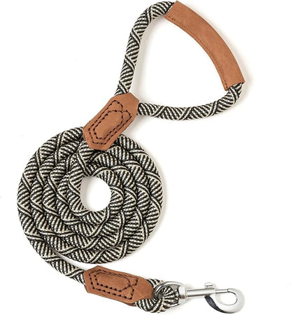 Mile High Life | Premium Leather Handle Dog Leash | Strong Rope Leash | Zinc Alloy Strong Clasp | Small Medium Large Dogs | 4/5/6 Feet(White, 72 Inch (Pack of 1))