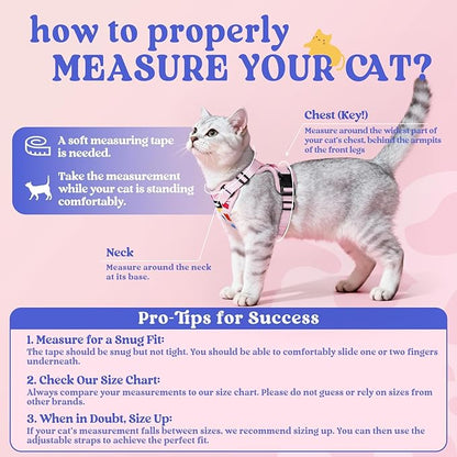 rabbitgoo Cat Harness and Leash for Walking, Escape Proof Soft Adjustable Vest Harnesses for Cats, Easy Control Breathable Reflective Strips Jacket, Purrty Pink, S