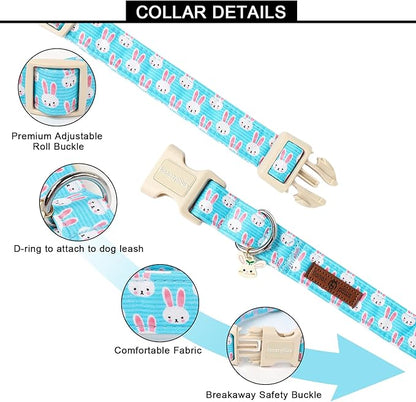 Lionet Paws Easter Dog Collar- Cute Bunny Blue Dog Collars with Plastic Buckle, Light Adjustable Dogs Collars with Rabbit Pendant for Medium Large Dogs