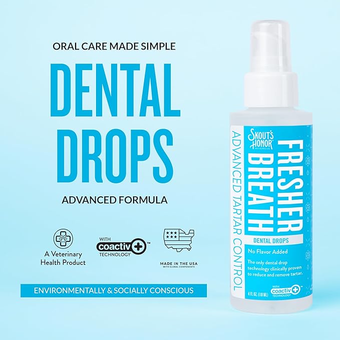 SKOUT'S HONOR Fresher Breath Advanced Dental Drops - Fights Plaque and Tartar, Freshens Breath Fast, No Brushing Required, 4oz