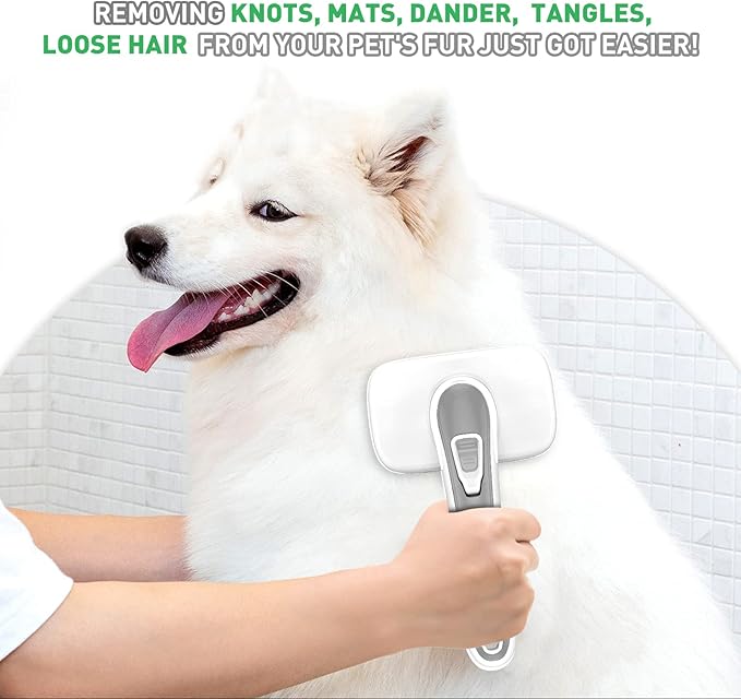 WOPQAEM Self Cleaning Slicker Brush for Dog, Cat, Skin Friendly Shedding & Grooming Tool for Long and Short Haired Pets, Easy Clean Retractable Bristles, Grey