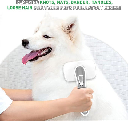 WOPQAEM Self Cleaning Slicker Brush for Dog, Cat, Skin Friendly Shedding & Grooming Tool for Long and Short Haired Pets, Easy Clean Retractable Bristles, Grey