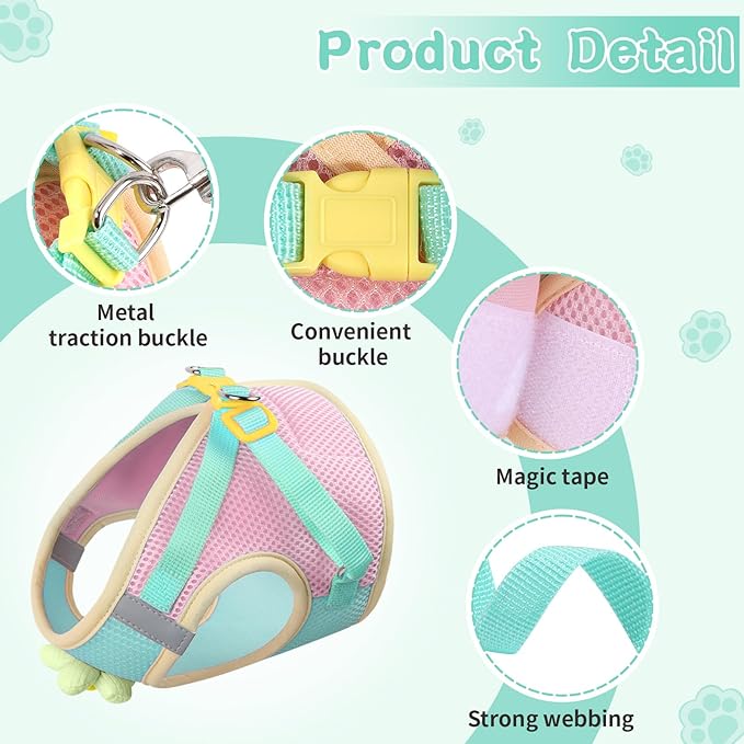 NCMAMA Cat Harness and Leash Set for Walking Escape Proof, Adjustable Kitten Harness Breathable Mesh with Reflective Strips Harness with Flower for Kitty Puppy Bunny Green XS