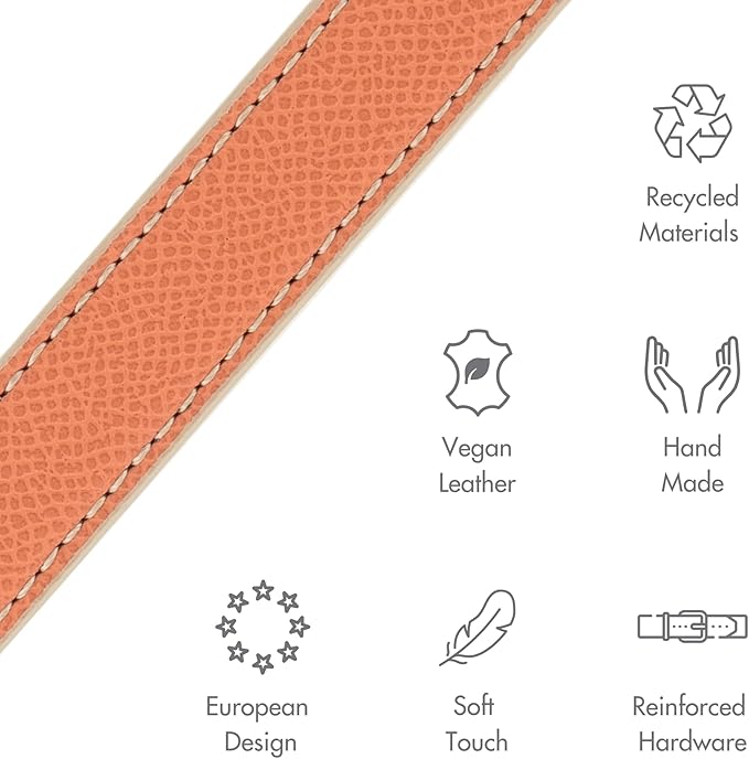 NINA WOOF Rio Vegan Leather Dog Collar - Padded Luxury Dog Collar with Adjustable Buckle - Collar for Dogs, Dog Collar for Small Dogs to Dog Collar for Large Dogs - Color Peach (Extra Small)