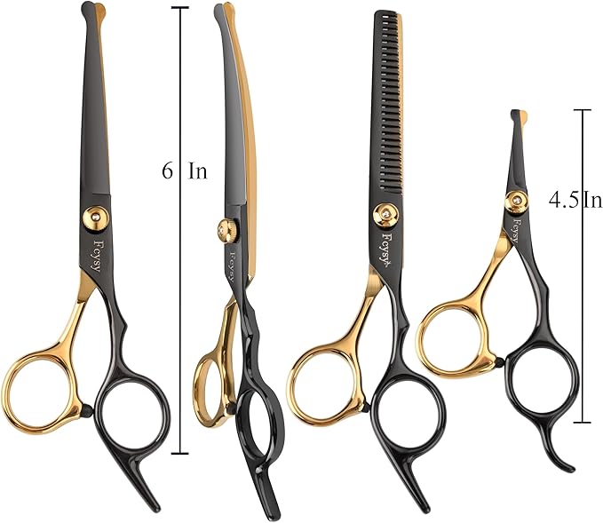 Dog Grooming Scissors Kit, Fcysy Professional Pet Shears for Cats at Home, Dog Grooming Tools with Curved & Straight Blades Scissors Thinning Shears Pet Supply Set