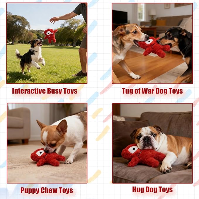 HUGEME Squeaky Dog Toy, Plush Stuffed Dog Toy Keep Them Busy Tug of War Dog Chew Toy for Small Medium Large Dogs (Red)
