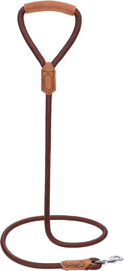 Mile High Life | Premium Leather Dog Leash | Strong Rope Leash | Leather Handle | Zinc Alloy Strong Clasp | Small Medium Large Dogs | 4/5/6 Feet(Dark Brown, 48 Inch (Pack of 1))