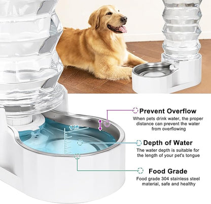 RIZZARI Large Gravity Water Dispenser: 8L Auto-Refill Stainless Steel Dog Water Feeder with Triple Filter - No Spill and BPA-Free - for Large or Active Dogs & Multi-Dog Households - Porch - Garden