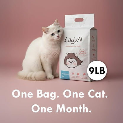 Lady N Pellet Tofu Cat Litter, Strong Clumping Ultra Absorbent, Dust-Free Low Tracking, Enviro-probiotic and Activated Carbon for Odor Control 18lb (2 Packs Unscented)