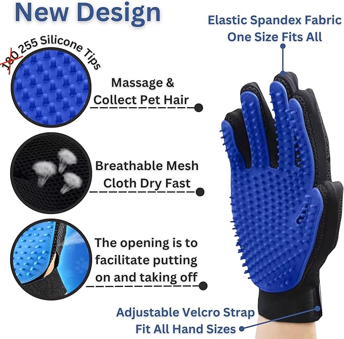(1 Pair) Pet Hair Remover Gloves – Blue, Reusable Grooming Gloves for Dogs, Cats & Horses, Gentle Deshedding, Bathing & Massaging, Anti-Shedding Tool for Pet Hair Removal 1 Pair