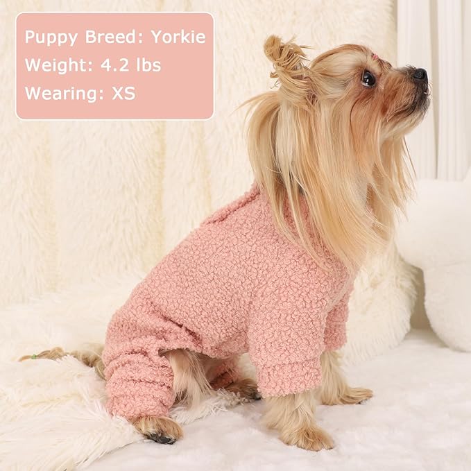 Dog Sweaters for Small Dogs Winter Dog Pajamas Sized Dogs Boy Girl Fleece Pet Clothes Puppy Outfit 4 Legs Jumpsuits for Chihuahua Yorkie Cat Apparel, Pink, M