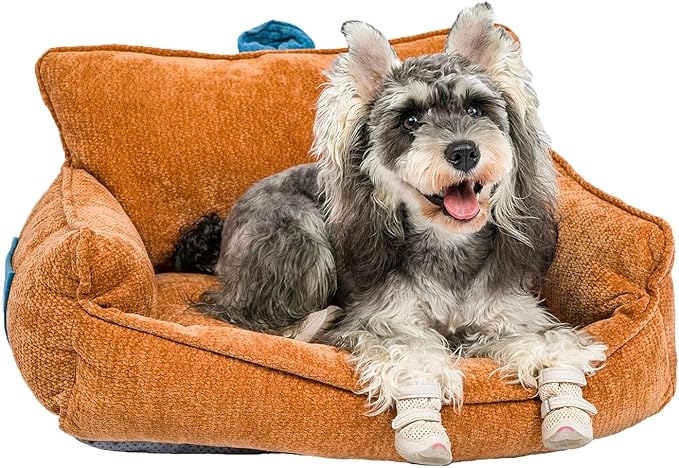 RAFASAFA Small Dog Bed, Washable Pet Bed with Removable Cover, with Sides, Carry Handle & Side Pockets .Plush Chenille Orthopedic Pet Bed Couch for Small Breed Dogs & Cats Calming