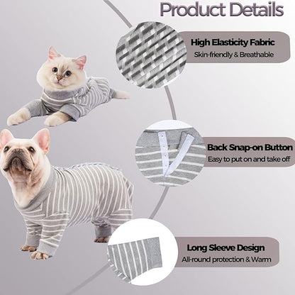 AOKAZI Dog Surgery Recovery Suit, Puppy Cat Onesie for Shedding Skin Disease Wound Protection, Medical Pet Surgical Suit w/Long Sleeve, Dog Pajamas (Grey, Large)