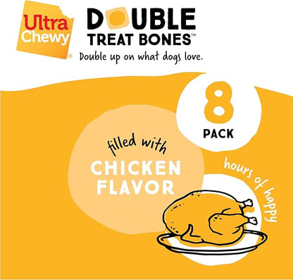 Ultra Chewy Double Treat Bones: Long-Lasting Treats Made in USA for Large and Small Breeds, Highly Digestible, for Aggressive Chewers (Peanut Butter and Bacon Cheese Flavor, 2 Packs)