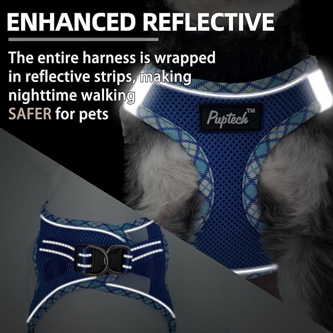 PUPTECK Dog Harness and Leash Set for Small Medium Dogs No Pull Step-in Soft Mesh Puppy Cat Vest Harnesses Reflective at Night, Upgraded New Blue S