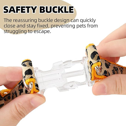 Mile High Life Leopard Dog Harness Collar Leash Set, Adjustable No Pull Dog Halter Harness for Small Breed Dogs, Easy Control for Training Walking (Yellow, S Chest 11"-18", Neck 10"-14")