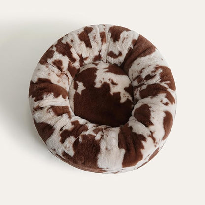 UnHide Floof Pet Bed - Medium (28" x 10") - Extra Soft Dog Bed - Removable Faux Fur Cover - Machine Washable - Helps Ease Pet Anxiety & Provides The Perfect Sleep - Cowhide