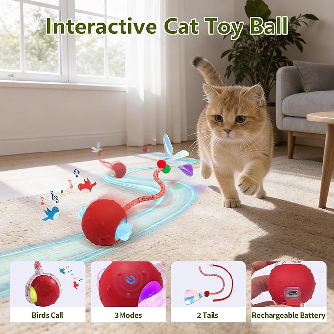 Interactive Cat Toy with Motorized Ball & Collapsible Tunnel - Fast Rolling Motion-Activated, Hide & Seek Puzzle Game for Indoor Adult Cats & Kittens, Stimulating Hunting Self Play Boredom Buster
