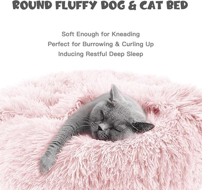 Himax Dog Bed for Medium Dogs, Pink Dogs Beds with Blanket Attached, Calming Anti-Anxiety Fluffy Dog Bed Washable (20"/26"/35")