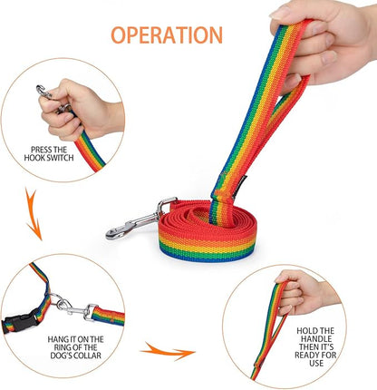 Siumouhoi Strong Durable 6 ft Nylon Dog Training Leash, 1 Inch Wide Traction Rope, for Small and Medium Dog (Rainbow, 6 Feet)