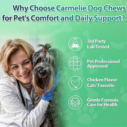 Carmelie Flea and Tick Prevention for Dogs Chewables - 200 Soft Chews Natural Dog Flea and Tick Chewables, Oral Flea Supplement for Dogs, Puppy Flea Support - All Breeds & Ages - Chicken Flavor